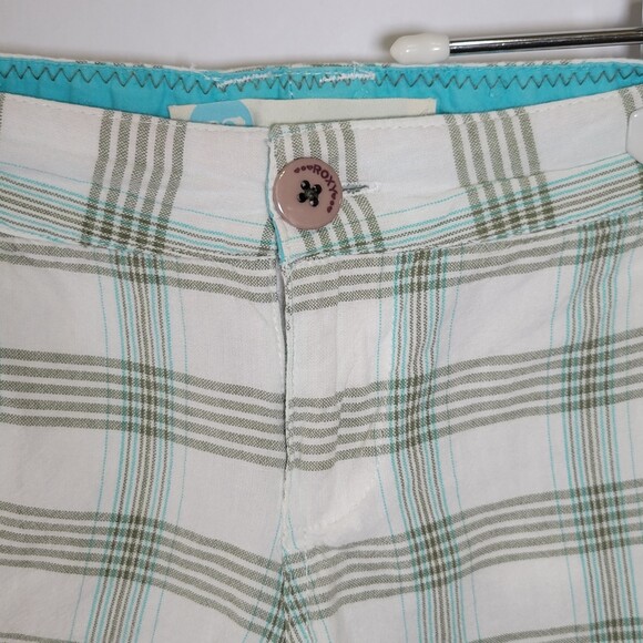 Roxy Y2K juniors cotton madras shorts white aqua size 3 - Picture 2 of 9